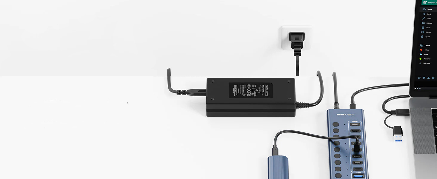USB hub Acasis HB16 Pro на 16 портов USB 3.2 USB-A+USB-C с внешним питанием 96W